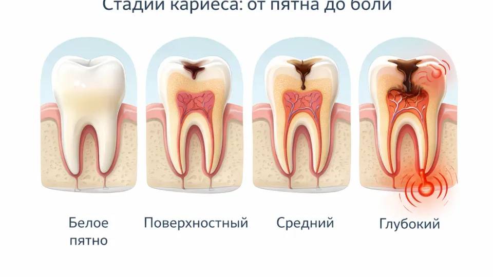 Стадии кариеса: от пятна до боли